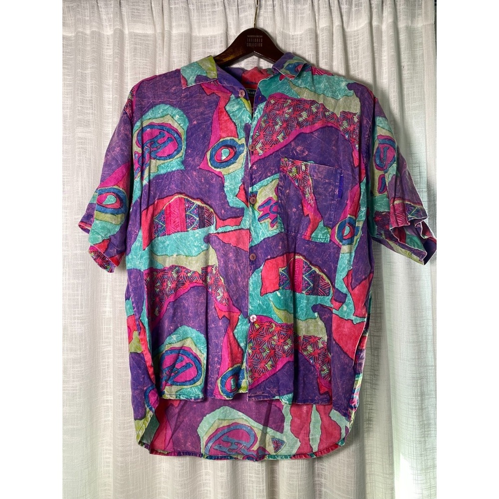 Vintage RARE Gotcha Mens Button Up Teal Pink Purple Shirt, Surf Skater, Retro M
